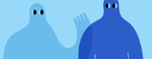 header image, two blue shapes