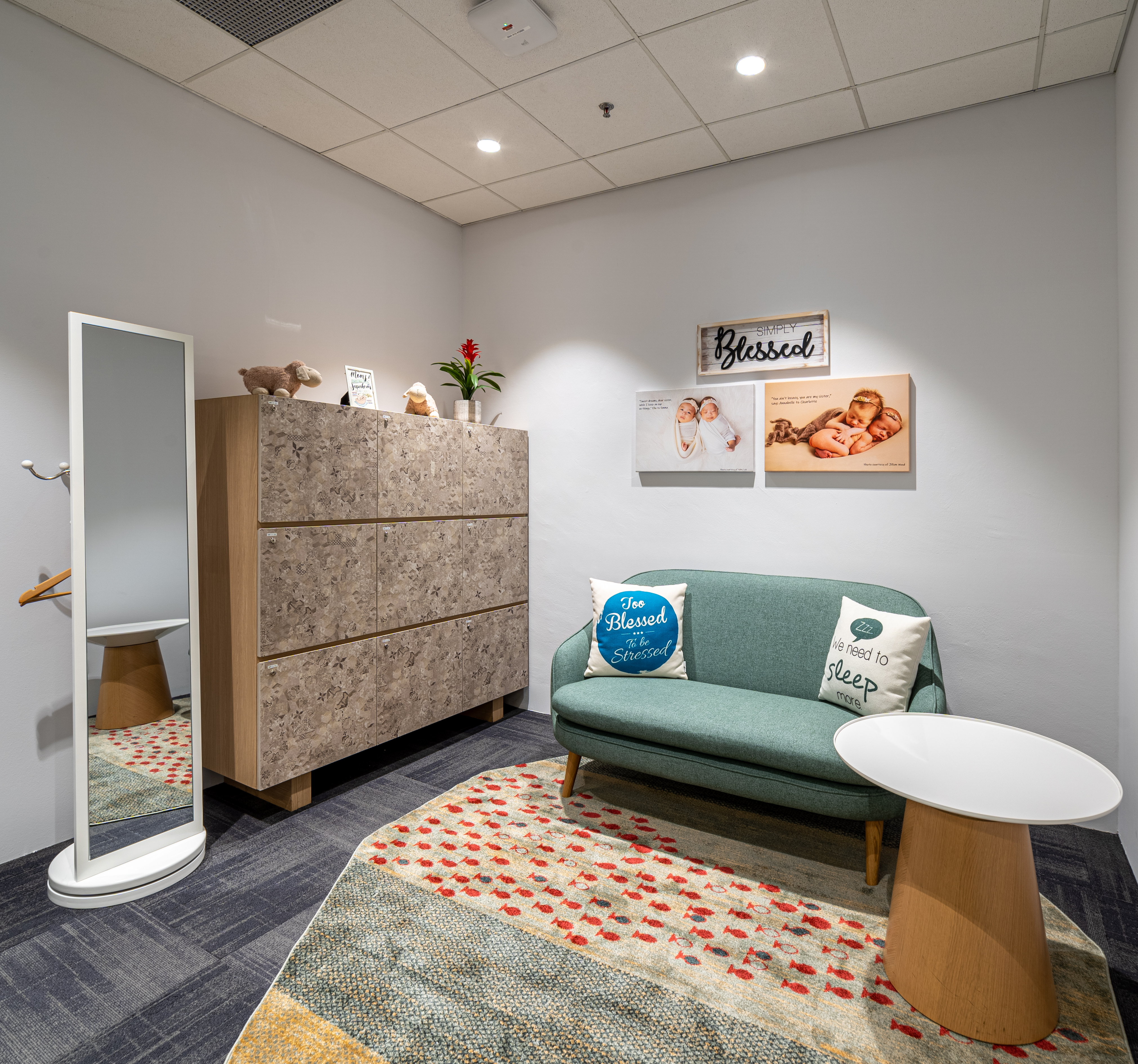 Space Matrix’s recent workspace for a multinational company features comfortable, cosy mother’s rooms to make the return to work easier